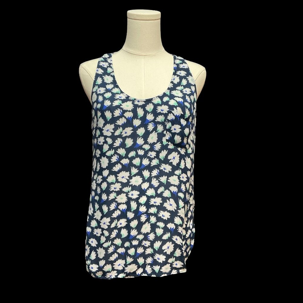 Navy Floral Print Racerback Tank Top